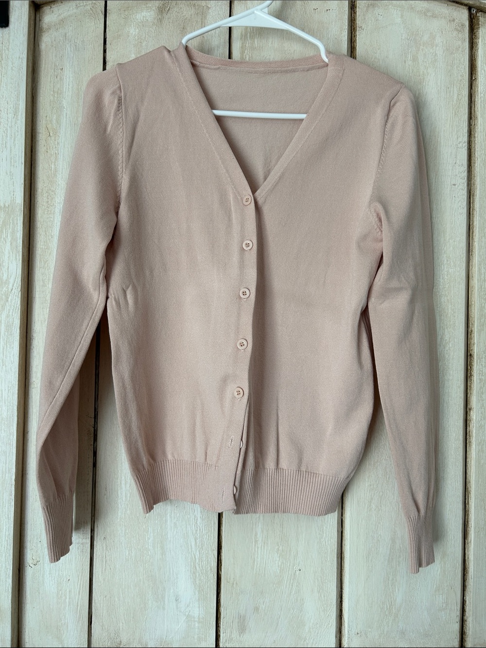 Light Blush V-Neck Button Front Cardigan